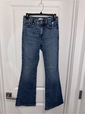 Good American Distressed Mid Blue Flare Jeans